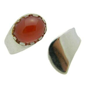 Silver Tone Red Glass Cabochon Abstract Ring Size 9.75